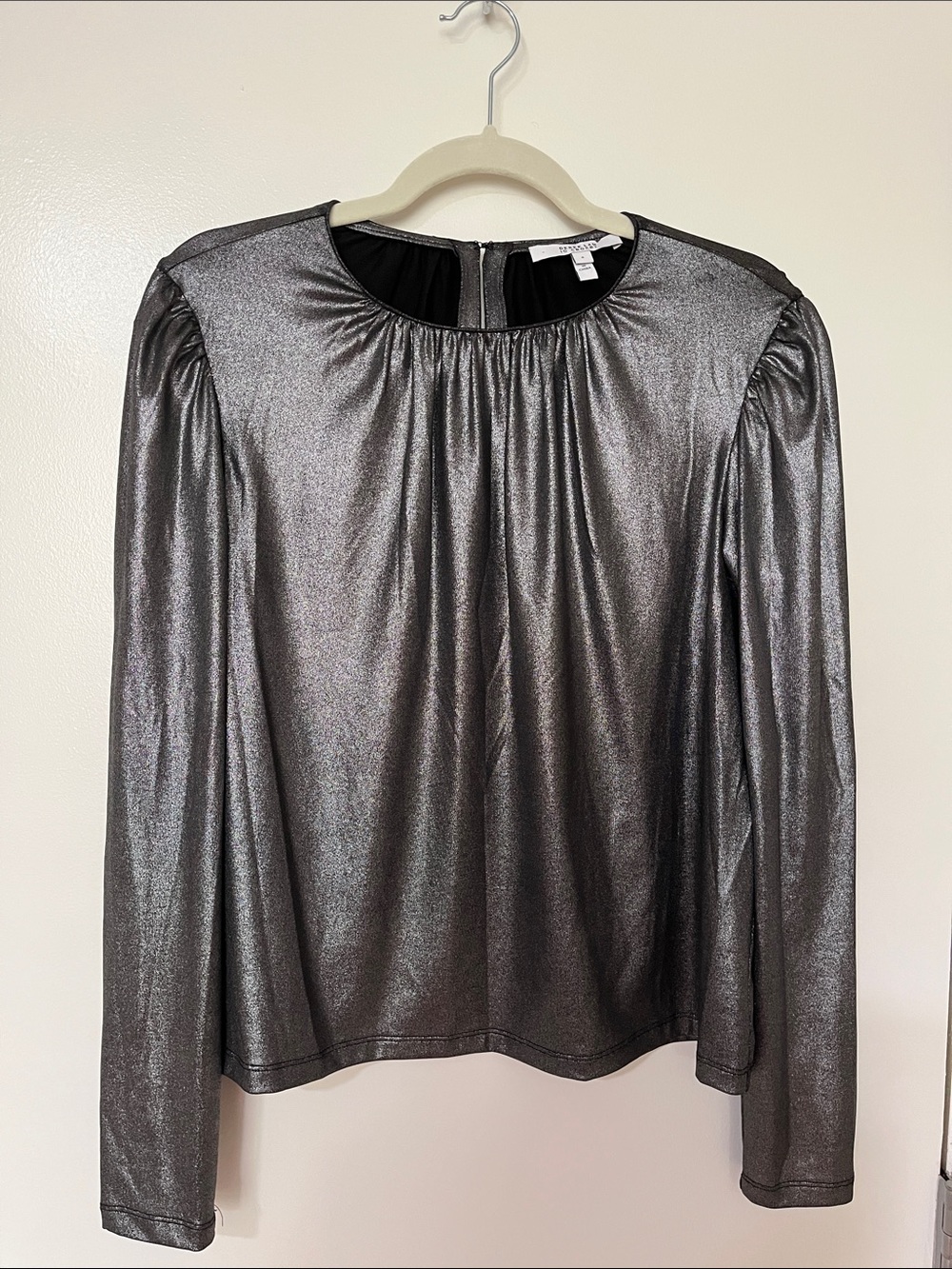 Derek Lam Metallic Silver Long-Sleeve Blouse